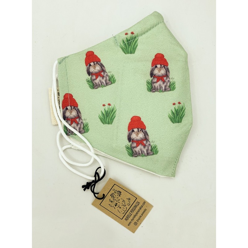 Mascarilla higiénica -Mini Green Rabbits- Adulto