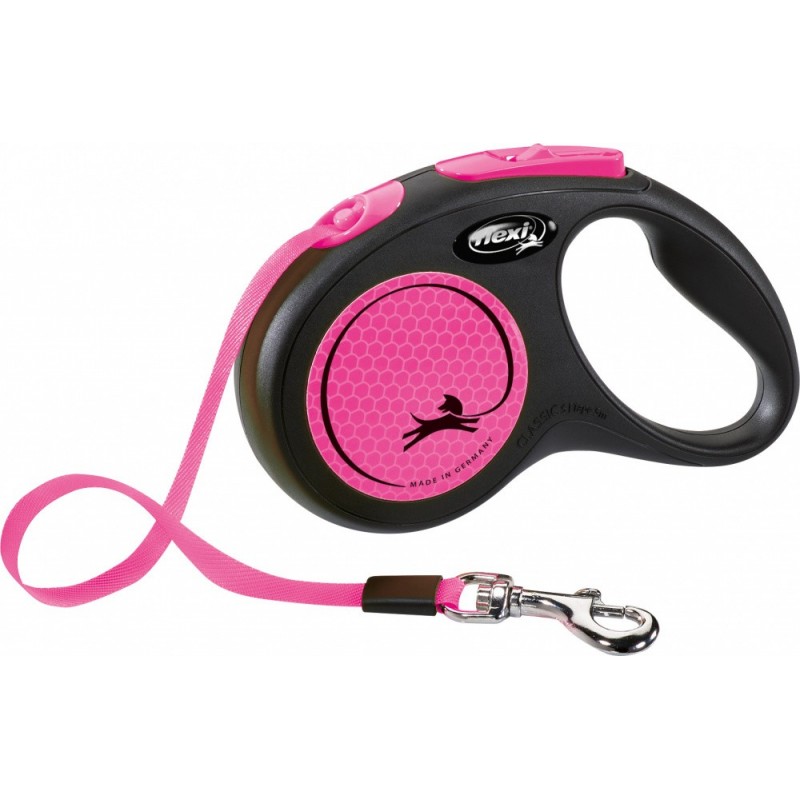 Correa Flexi New Neón Cinta Enrollable Mediana 5m rosa Correa Flexi New Neón Cinta Enrollable Mediana 5m rosa