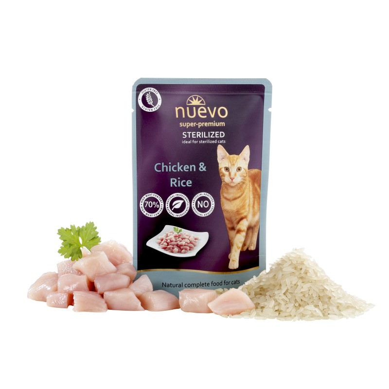 Comida Húmeda Nuevo Gato Esterilizado Sobre Pollo y Arroz Comida Húmeda Nuevo Gato Esterilizado Sobre Pollo y Arroz